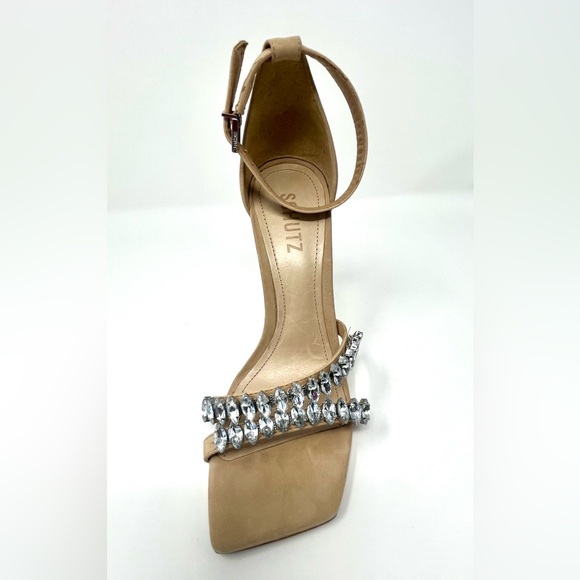 SCHUTZ Linsey Crystal-Embellished Nubuck Women's Open-Toe Heel Size 8.5 Like New - Picture 8 of 14